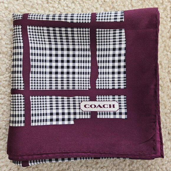Coach Accessories - Coach Silk Scarf Glen Plaid Burgundy Maroon